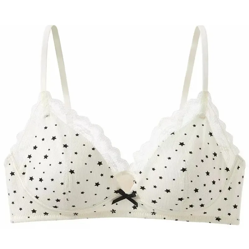 Women No Underwire Bra Set Soft Support Push‑Up For Small Bust Prevent Sagging & Side Spread Sweet Girly Style Lingerie 32‑38