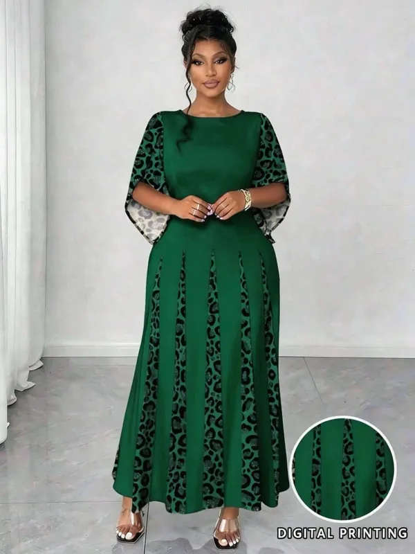Elegant Leopard Print Maxi Dress Plus Size Fashionable Long Sleeve Gown Comfortable & Stylish Women's Clothing