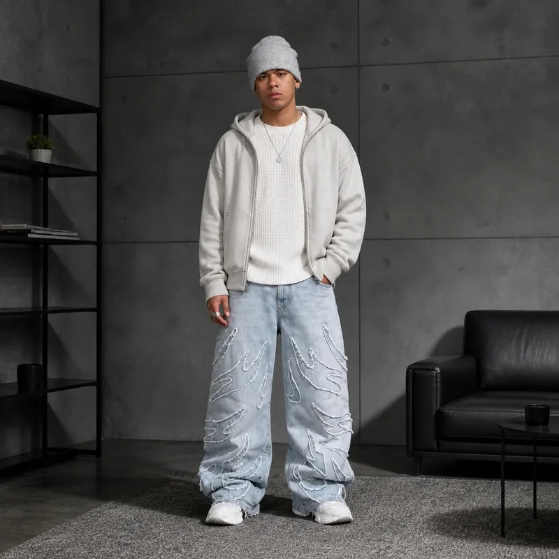 Streetwear Black Denim Wide Leg Jeans Featuring Oversized Letter Embroidery and Distressed Baggy Jeans Fit Gothic Hip Hop Pants — image 4