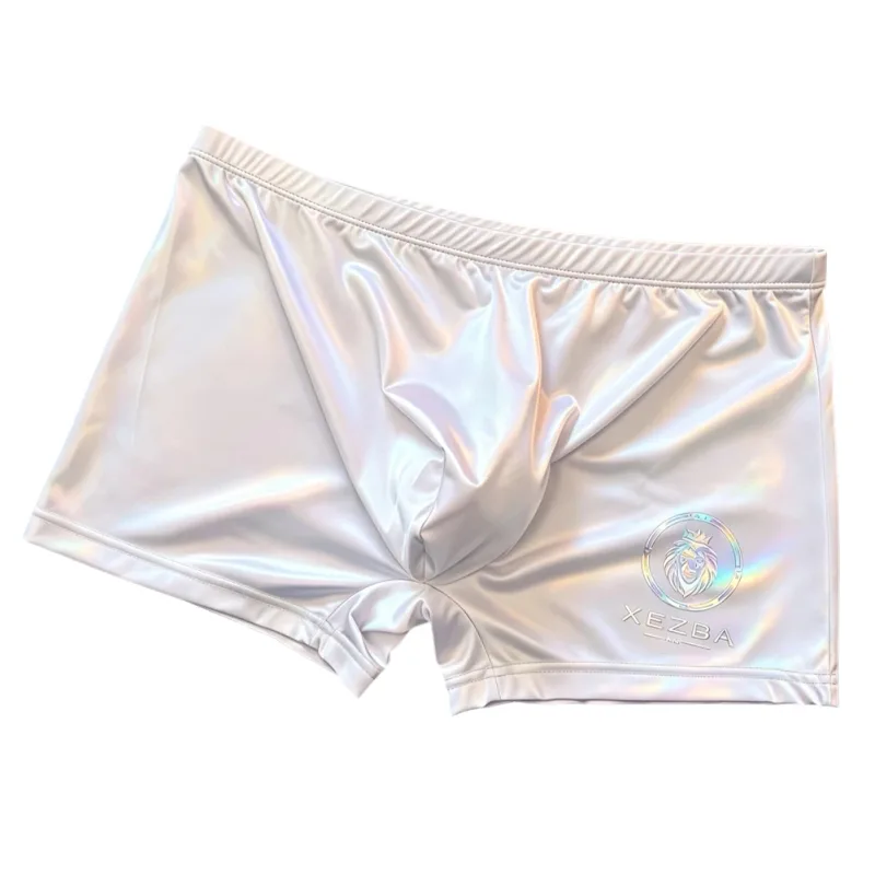Men Glossy Ice Silk Boxer Shorts Briefs U-shape Pouch Underwear Home Sleep Trunk Men's Glossy Satin Ice Silk Long Leg Boxer