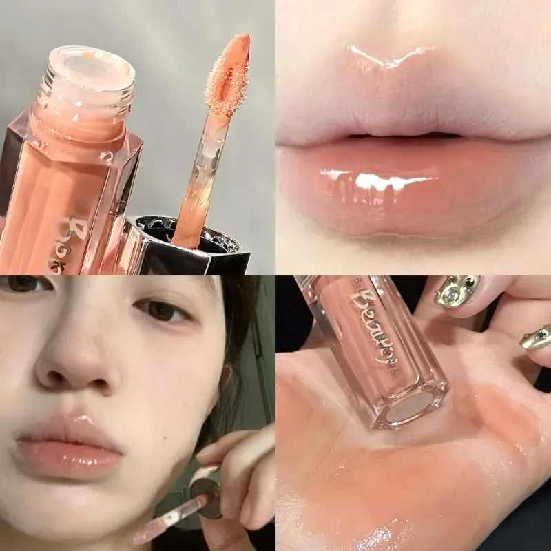 Ice Transparent Brun Lip Gloss Fugtgivende Glossy Flydende læbestift Nude Water Light Glas Spejl Lip Glaze Langtidsholdbar makeup