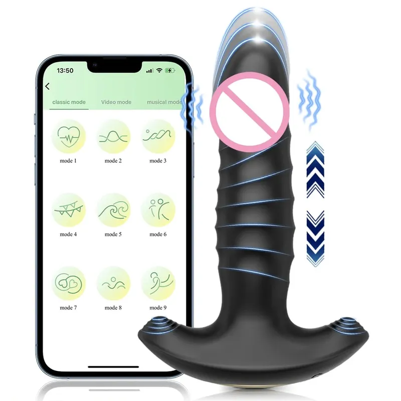 APP Control Thrusting Prostate Massager for Men Telescopic Anal Vibrator for Gay Butt Plug Cock Ring Adult Goods Sex Toy for Men — image 11