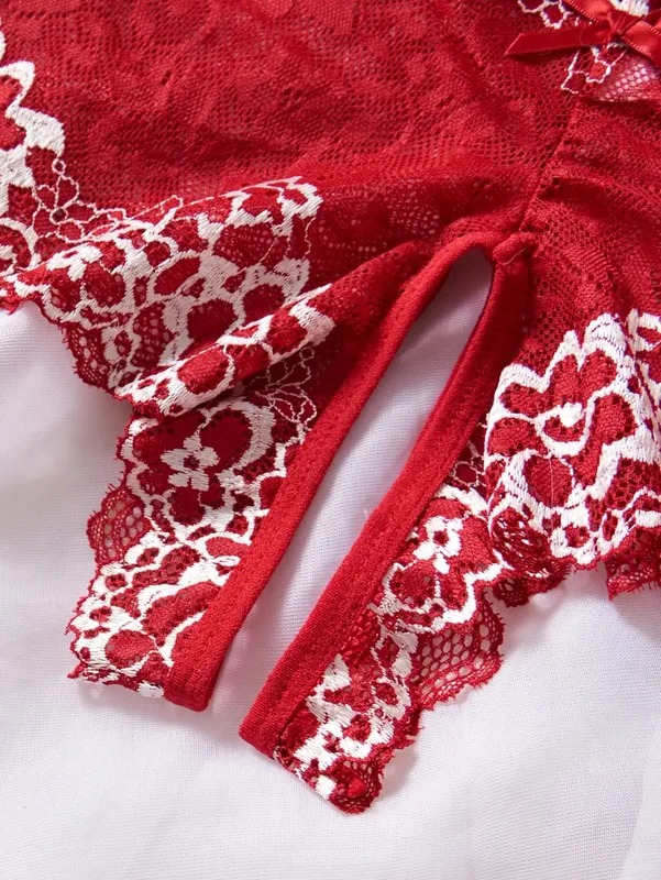 Summer Sexy Hot Women's Lingerie 2pce Open-crotch Pants And Open-tip Bra Vest Adult Underwear Transparent Flower Lace Bras Set