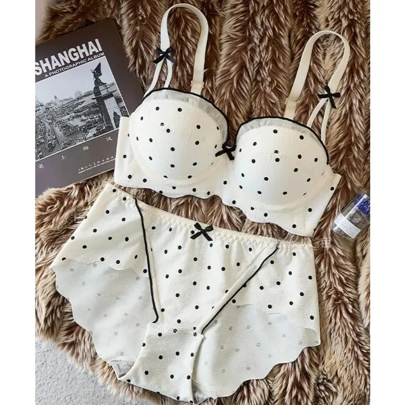 Women Lace Demi Cup Bra Set Push Up Small Bust Upper Support Anti Sagging Elegant Back 2Pcs Intimate Lingerie Daily Underwear