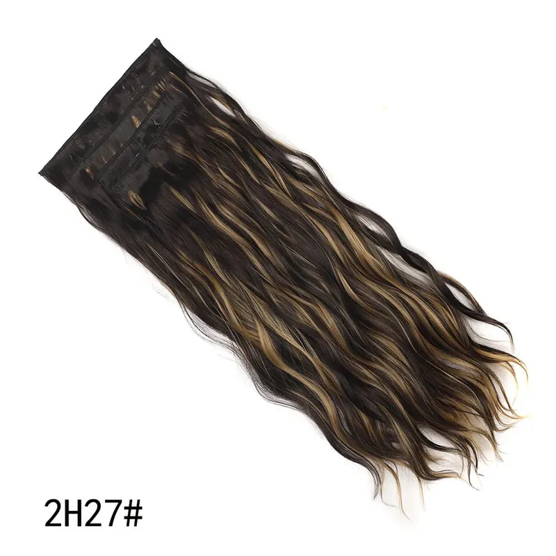 Jeedou Clip-in Hair Extensions 4PCS/Set Long Bouncy Curly Beach Wavy Hair for Women Brown Blonde Synthetic Hairpieces Daily Use