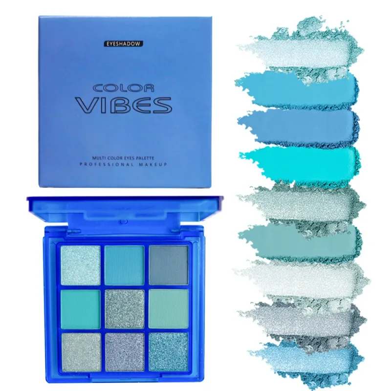9‑Color Cool Blue Eyeshadow Palette Matte Shimmer Teal Glitter Eye Makeup Palette High Pigment for Party Stage Cosplay