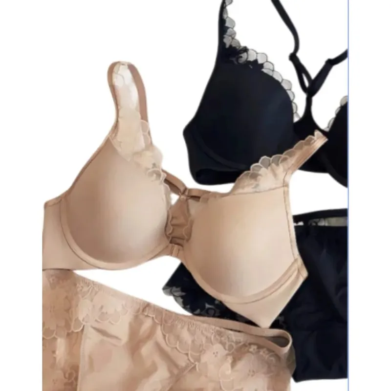 Seamless Front Buckle Halter Bra Soft Underwire Thin Summer Push Up Small Bust Minimizer Big Chest Sexy Back Lingerie 32-38 Set