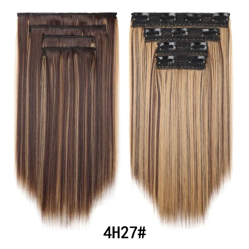 Clip In Hair Extensions 4Pcs/set Full Head 12 Inch Straight Short Synthetic Highlight Hair Extensions For Women Daily Use