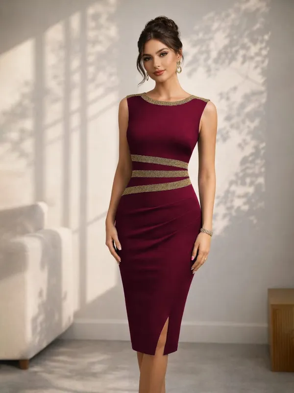 Womens Elegant Sleeveless Split Work Office Knee Length Vintage Business Casual Party Pencil Bodycon Sheath Dress