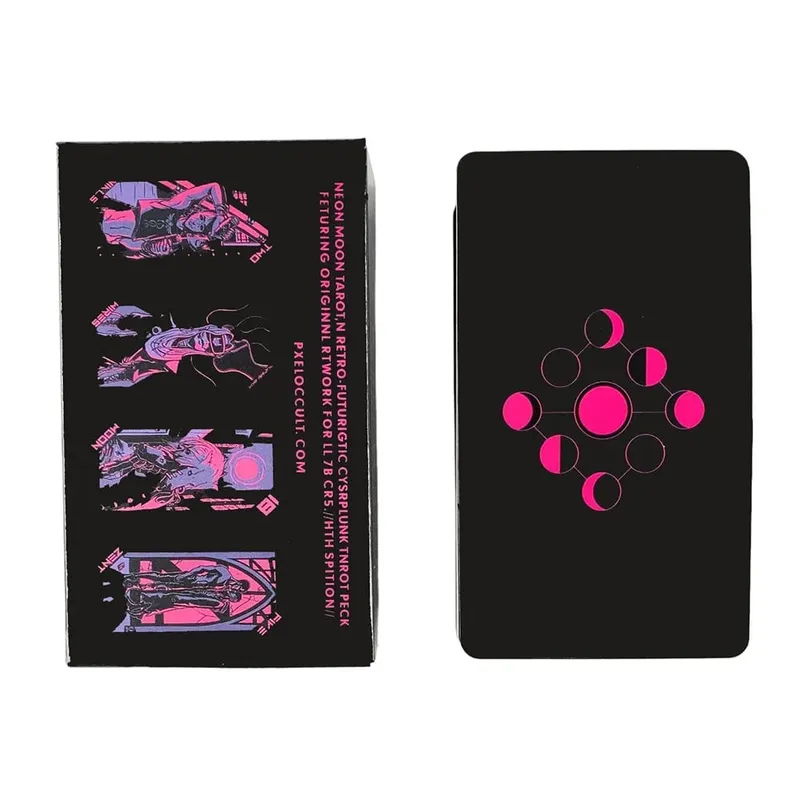 78pcs Cyberpunk Neon Moon Tarot Cards Oracle Card Fate Divination Leisure Entertainment Family Gatherings Tarot Card Game