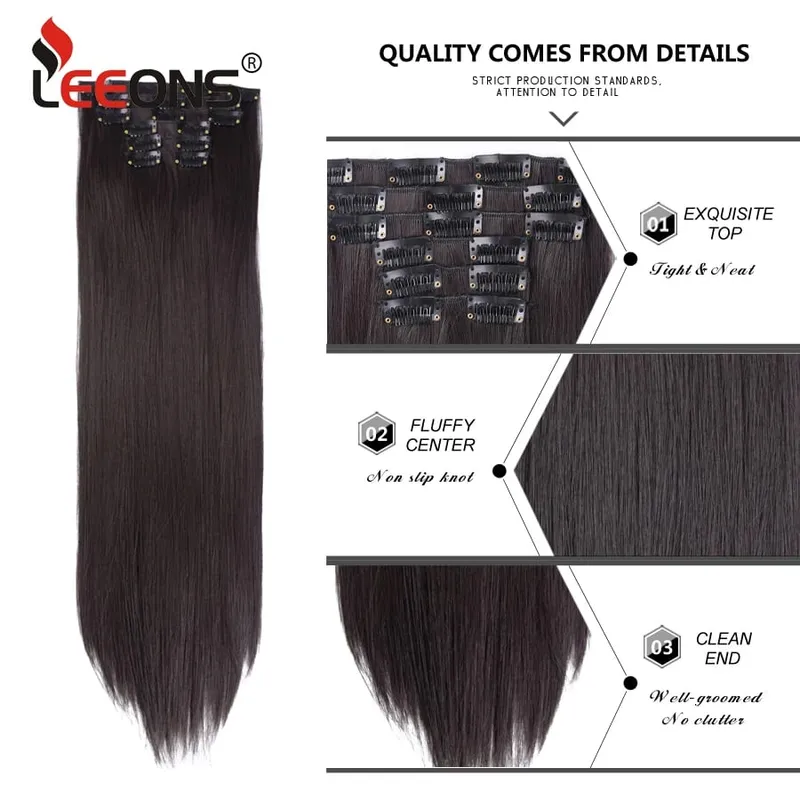 Black Clip In Extensions Straight 22" Long Synthetic Thick Clips On Hair Piece For Women 6Pcs/Set Curly Full Head Weddings Daily