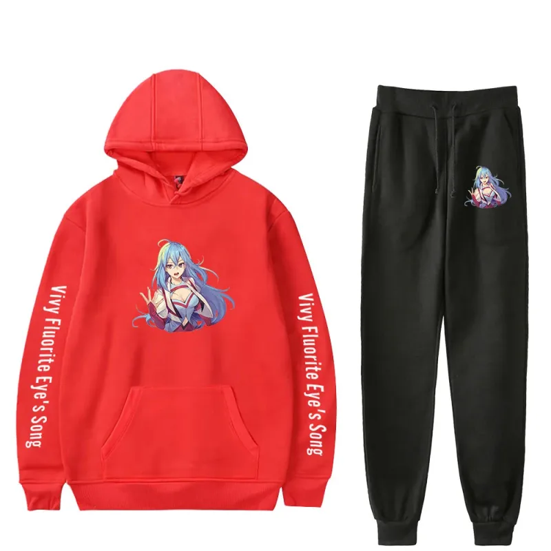 Harajuku Comfortable Vivy Fluorite Eye's Song Print Sweatshirt Sweatpants Hoodies+ Trousers Suit Boys/Girls 2 Piece Set Clothes
