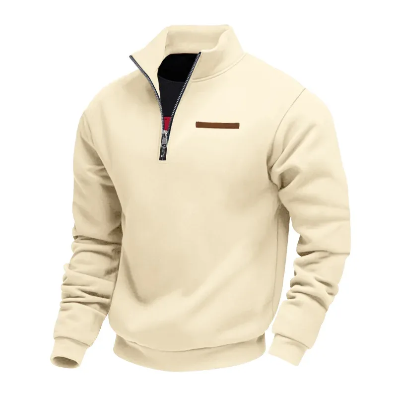 Men's Quarter Zip Sweatshirt Stand Collar Long Sleeve Pullover Casual Fleece Warm Sweatshirt With Chest Decorative Stripe