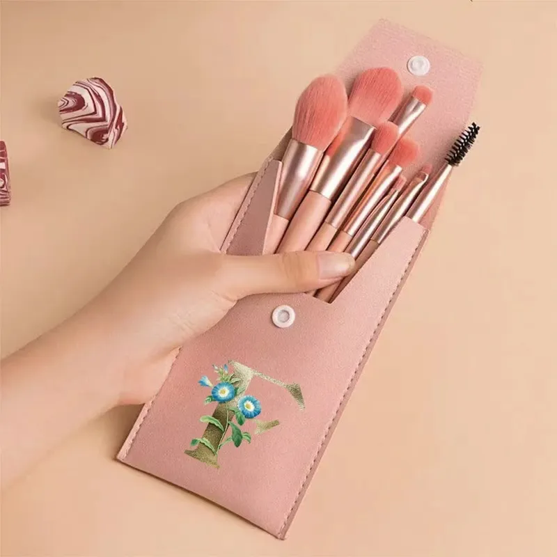 Beginners Makeup Brushes Set - Soft Fluffy Brushes For Face & Eye With PU Bag Ideal For Makeup Artists Golden Flower Pattern