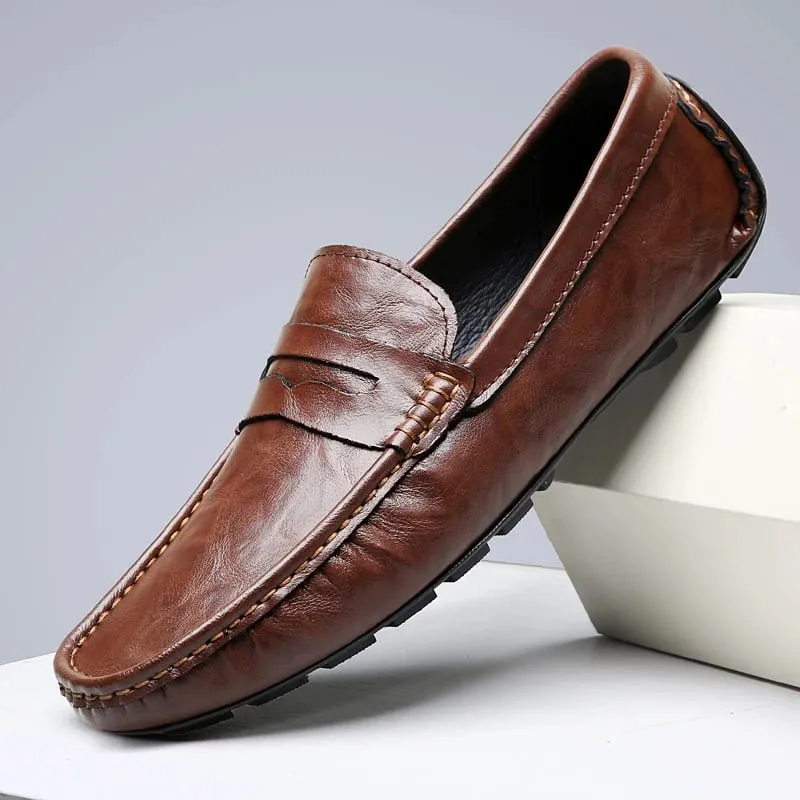 New Classic Casual Leather Men Shoes High Quality Summer Soft Bottom Loafers Outdoor Slip on Driving Shoes Flat Designer Shoes