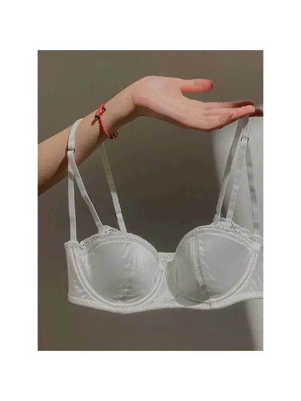 Set Lingerie Setengah Cangkir Prancis Wanita Bra Pakaian Dalam Tipis Tipis Musim Panas Tali Tipis Push-Up Berkawat Lembut 32-38AB