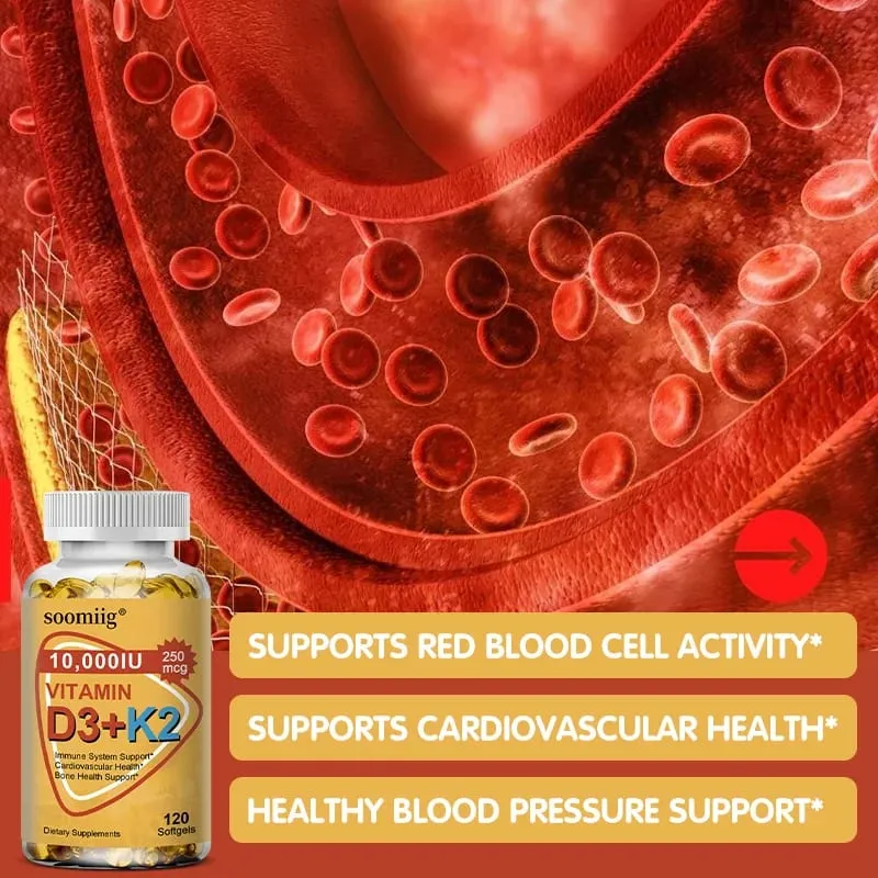 Vitamin D3 K2 Softgel Capsule Supplement Support Joint Bone and Immune Health Strong Bones & Healthy for Men Women
