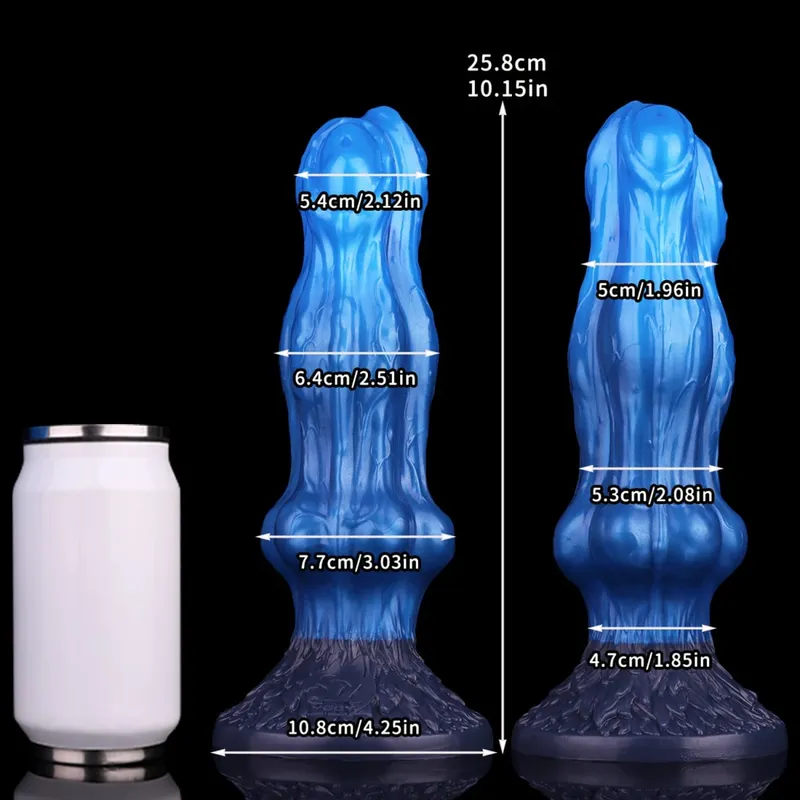 Double Layer Silicone Fantasy Dog Knot Dildo Blue Butt Plug with Sucker Anal Dilator Masturbate Sex toy for Adult 18+