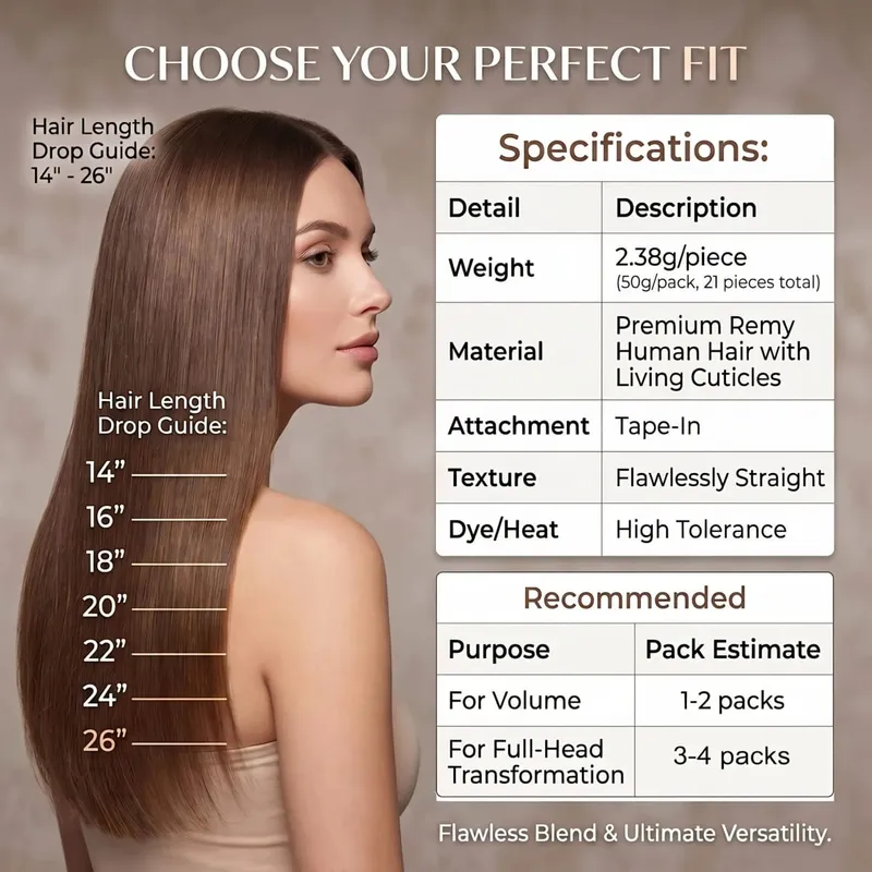 Colored 4A Medium Brown Tape In Hair Extensions 100% Human Hair Seamless Invisible 21Pcs/Pack 50g Remy Straight Brazilian 22 24 Inch Pure Human Hair For Women