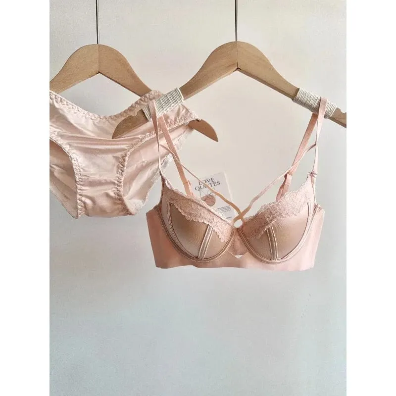 Women Sexy French Lace Push Up Bra Set Polka Dot Small Cup Shaping Sweet Lingerie Breathable Underwear Daily Dating Nightwear