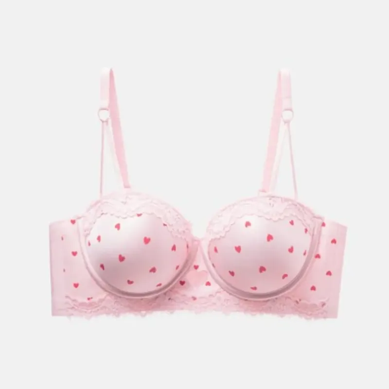 Cute Sweet Heart Lace Bra & Panty Set Sexy Push Up Side Support Anti Sag Soft Lingerie For Small Bust 32‑38AB Bra set