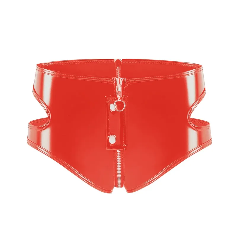 Women's Wet Look PVC Faux Leather Bra Lingerie Set Wire-Free Unlined Bralette Punk Zipper Crotch Briefs Clubwear New