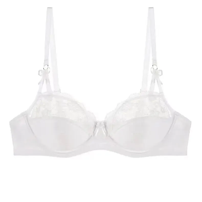 Women Thin French Half Cup Lace Bra Set Minimizer for Big Bust Push Up Anti-Sagging Side Support Comfort Sexy Daily Lingerie Set