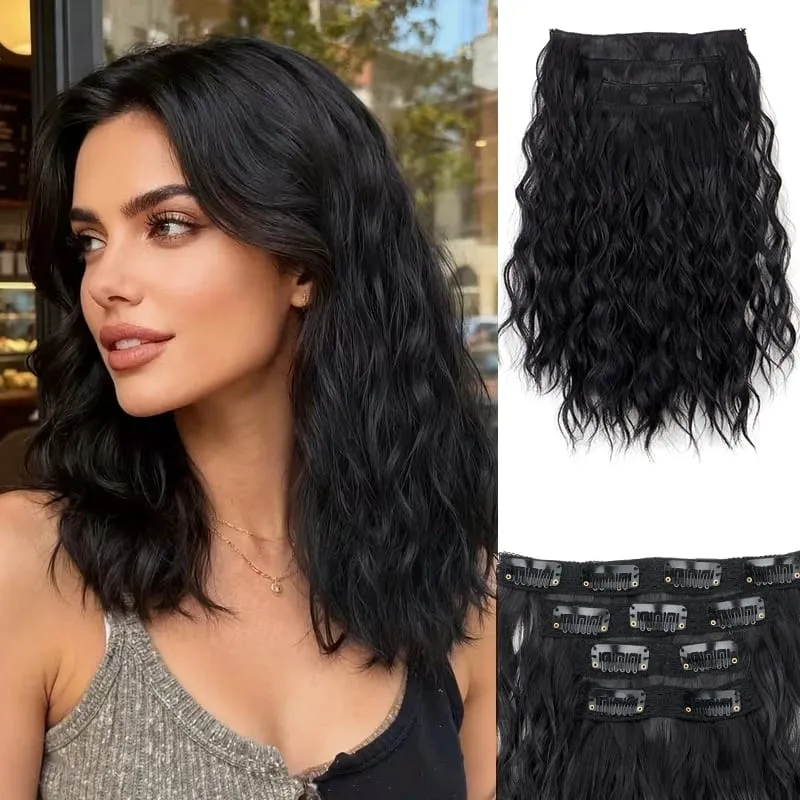 12Inch Synthetic Short Wavy Curly Hair Extension 4pcs/set Clip in Hair Easy to Wear for Women Party Use Daily — image 2
