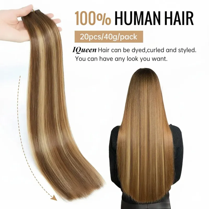 Highlight 4/27 Straight Tape In Human Hair Extensions 100% Human Hair