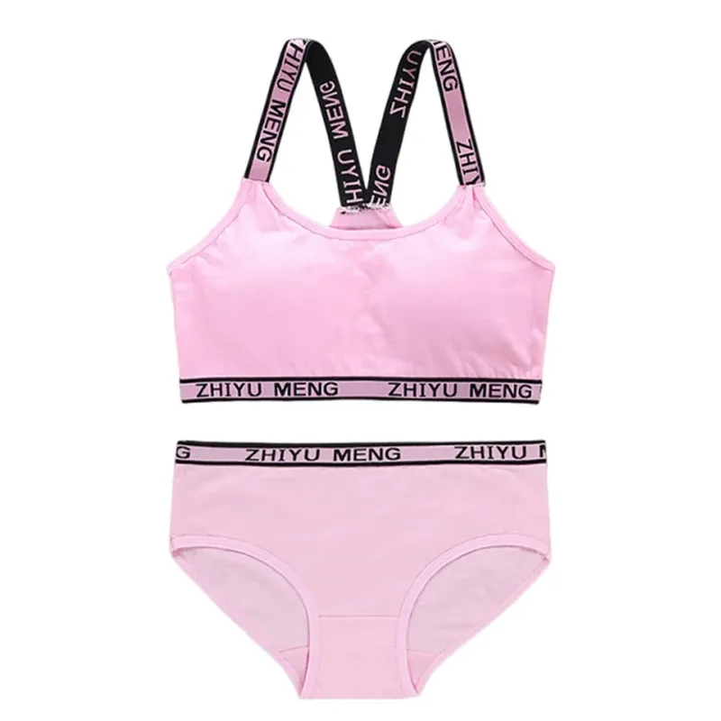 1Set Casual Cotton Girls Bras Panties Sets Breathable Elastic Lingerie Set Comfortable Letter Sport Brassiere