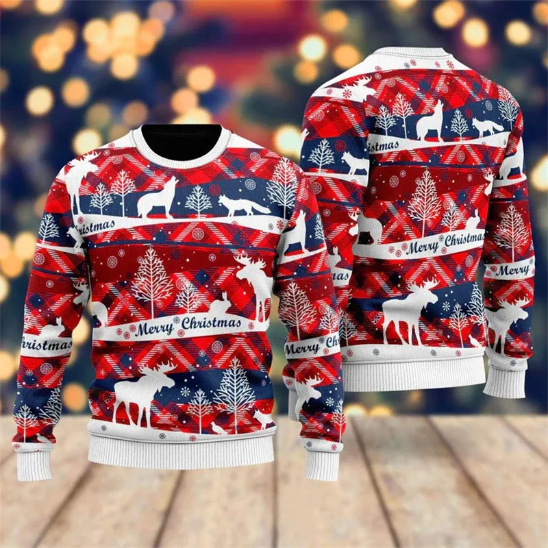 New 2026 Ugly Christmas Sweater Men Santa Claus Pattern Pullovers Women 2026 New Year Merry Christmas Crew Neck Sweatshirts