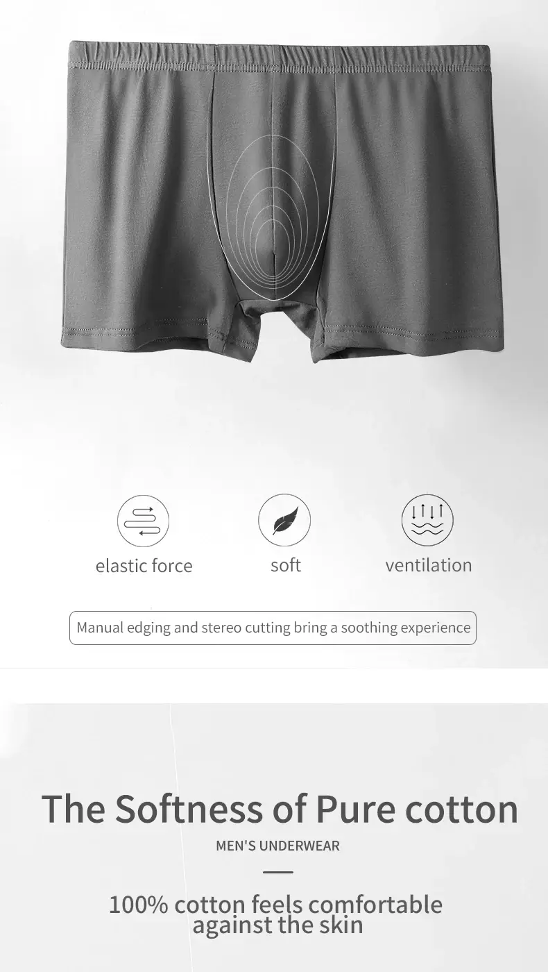 Lot de 3 Boxers de sport respirants en coton pur pour hommes, sous-vêtements d'été de grande taille, slips en coton fin pour garçons — image 4