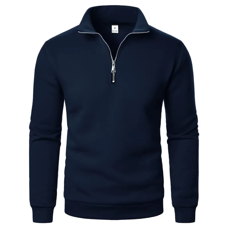 Autumn Winter Men's Fleece Quarter Zip Pullover Man Long Sleeved Loose Stand-up Collar Sweater Casual Comfy Mock Neck Sweatshirt