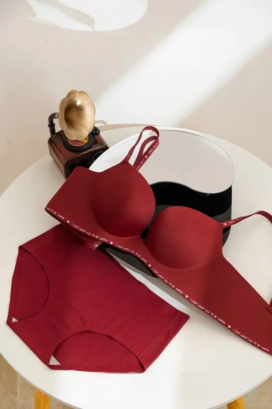 Sexy Red Push up Bra Set for Small Breasts Anti-Sagging Comfortable Breathable Wedding Lingerie Set without Underwire