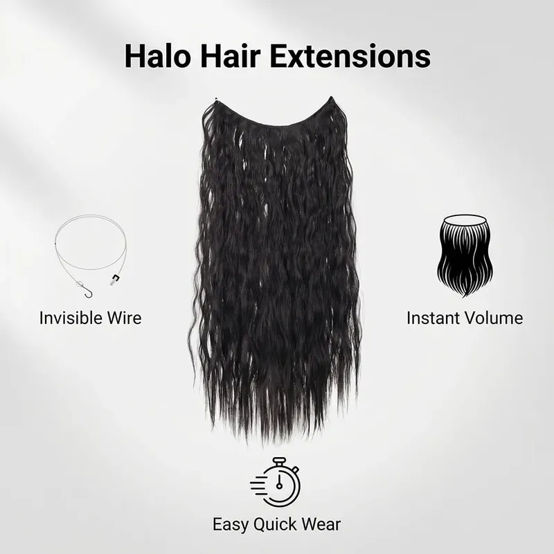 22" Invisible Wire Hair Extensions Water Wave Gray Black No Clip One Piece Synthetic Hairpiece Women Natural Heat Resistant Hot