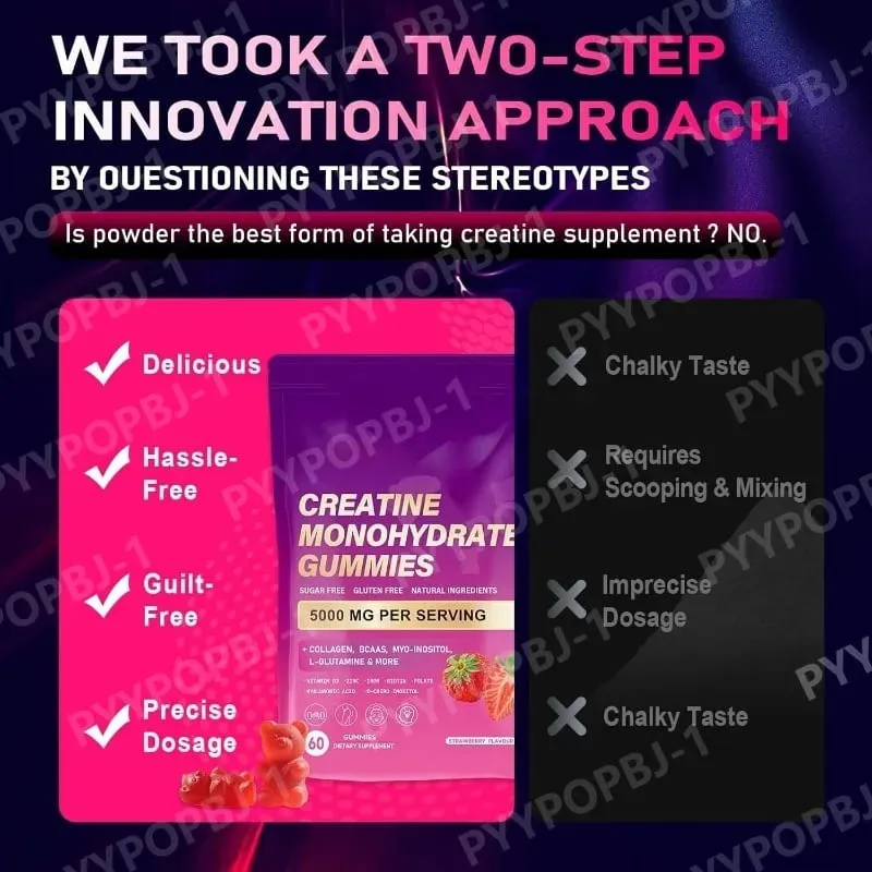 Creatine Monohydrate Gummies 60 Count with Collagen Biotin Vitamin D3 & Hyaluronic Acid for Daily Pre & Post Workout Recovery — image 5