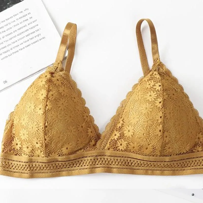 Lace Back Women Bra Set Without Steel Rims French Triangular Cup Comfortable Chest Covering Stretchable Skin Friendly Underwear