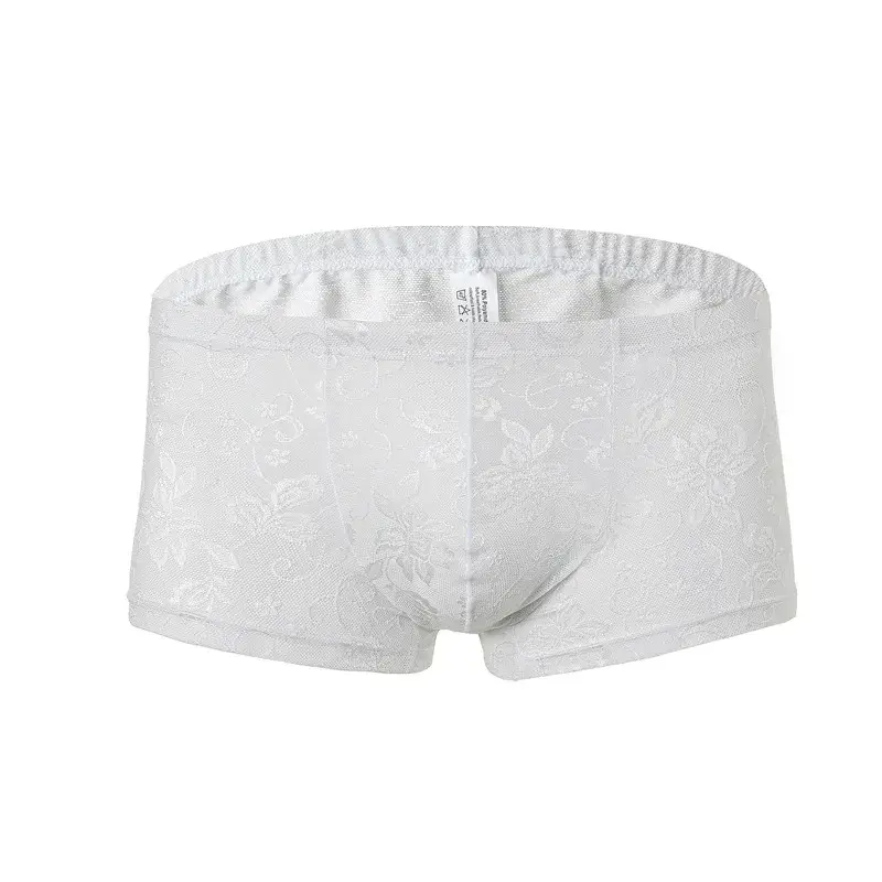 Men's Ice Silk Transparent Floral Lace Boxer Briefs Breathable Cool See-Through Underwear 5 Colors Available