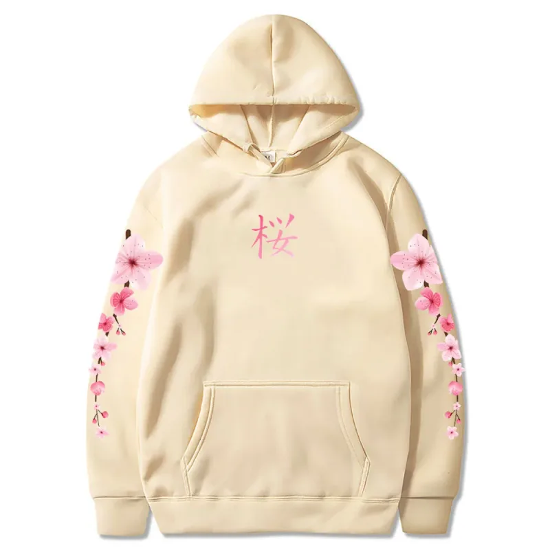 Japanese Blossom Sakura Graphic Hoodies Long Sleeve Winter Hooded Sweatshirts Casual Women/Men Comfortable Pullovers with Pocket — image 3