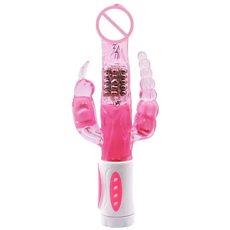 Silicone Rabbit Vibrator 3-in-1 G-Spot Clit Anal Beads Stimulator 10 Modes Thrusting Vibrating Sex Toy for Women