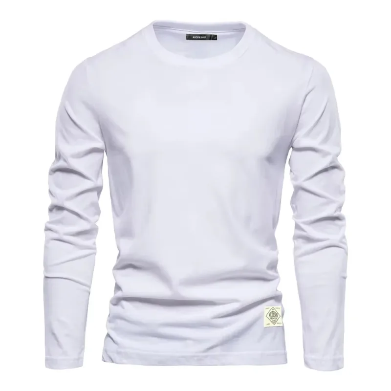 2026New Solid Color Cotton Crewneck Sweatshirt Men Casual Long Sleeve Loose Pullover Top