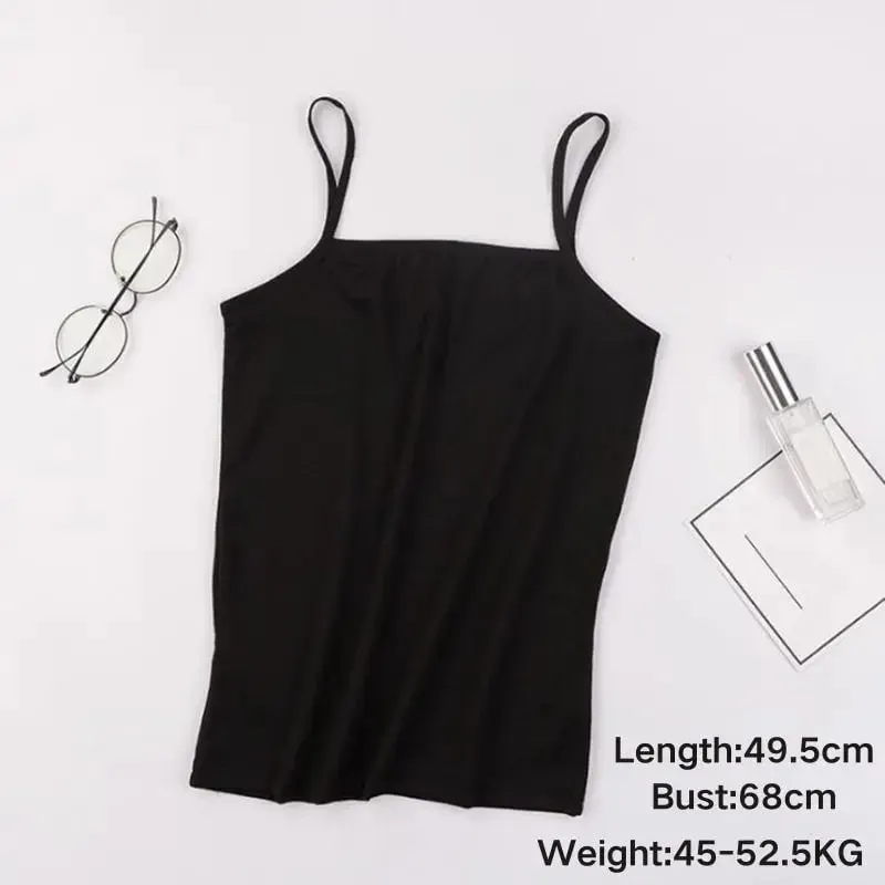 Summer Korean Women Spaghetti Strap Crop Top With Bra Bodycon Sleeveless Cami Tube Top Basic Camisoles Y2K Sexy Tank Tops