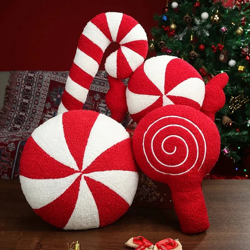 Classic Christmas Series Throw Pillow Candy Lollipop Snowflake Xmas Scepter Balls Doll Soft Sofa Cushion Festival Home Decor