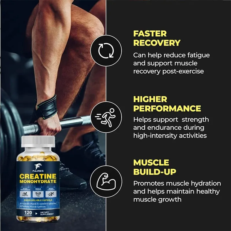 High Potency Creatine Monohydrate Capsules 3000mg Supports Muscle Growth Athletic Performance Energy Levels & Daily Gym