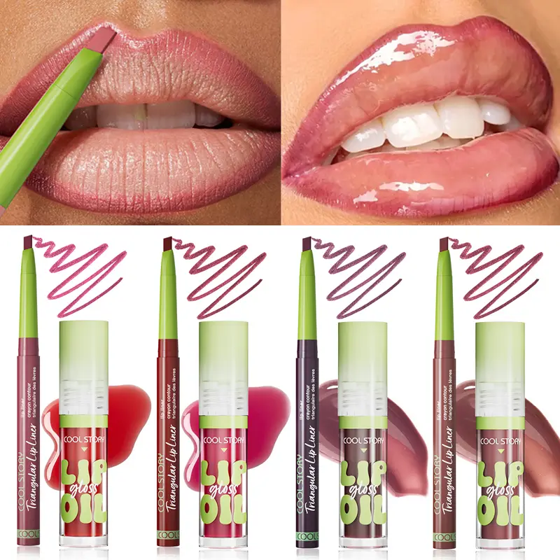 2ks Lip Liner Lesk na rty Sada rtěnek 2 v 1 Smooth Lips Contour Makeup Kit Matná tužka na rty pro ženy Plumping Oil Combo Cosmetic — image 2