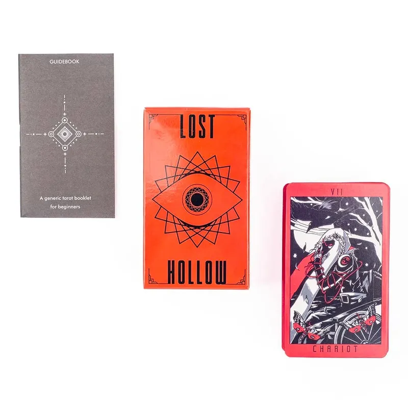 Lost Hollow Tarot 80-Card Game Set with Guidebook - Red Gilded Edges Perfect for Family Parties Compact Size 10.3x6cm
