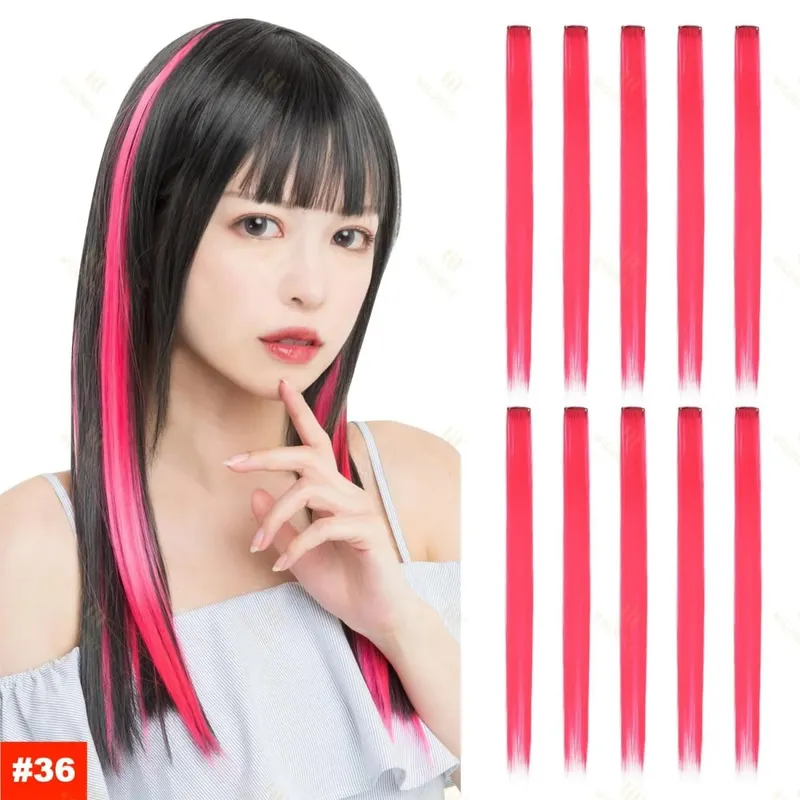 2026 Colored Highlight Hair Extensions 22 Inch Synthetic Rainbow Long Straight Hairpieces Purple Pink Blue for Women Girls Kids