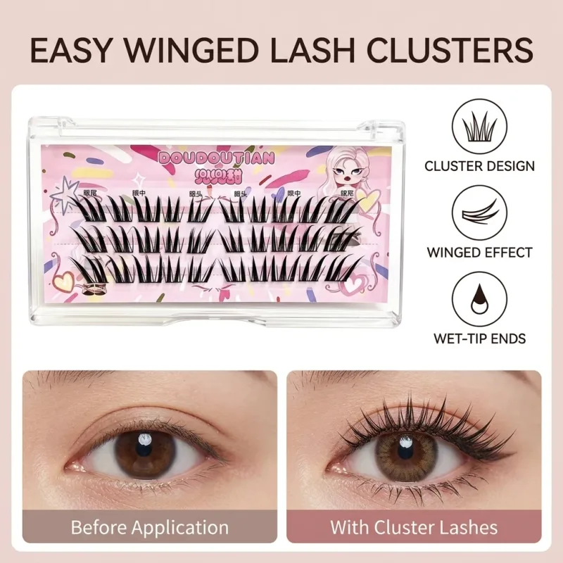 3/10rows Wet Look False Eyelashes Daily Makeup Cluster Winged Style Lash Extensions Natural C Curl Synthetic Fiber Eye Makeup