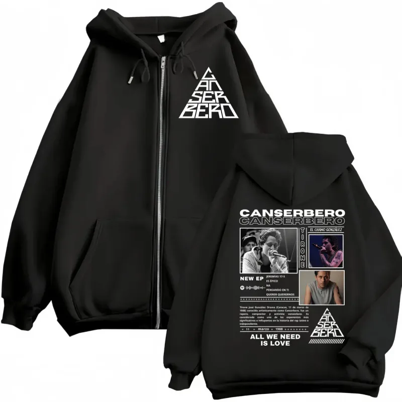 Canserbero All We Need Is Love Muerte Vida Merch Zipper Hoodie Herrenmode Hip Hop Zip Up Sweatshirts Lässige Fleecepullover — image 13