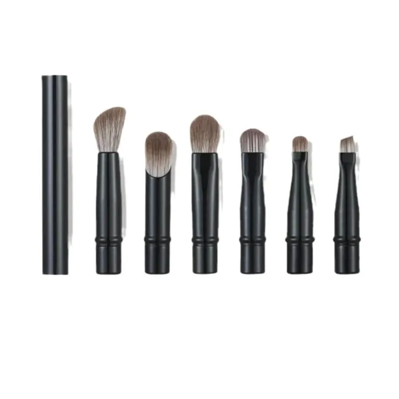 6pcs Portable Mini Makeup Brush Set with Detachable Travel Contour Concealer Brush Eyeshadow Brush and Double-ended Makeup Brush
